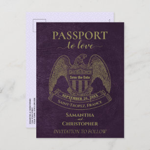 Cartão Postal De Anúncio Casamento Roxo de Passaporte de Diversão Cute Salv