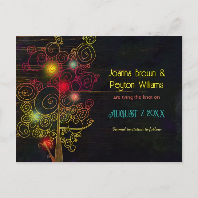 Cartão Postal De Anúncio Casamento Rural à Noite Rústica Salve a Data (Frente)