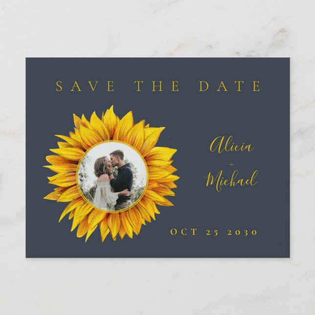 Cartão Postal De Anúncio Casamento russo de fotos de girassol salvar data (Frente)