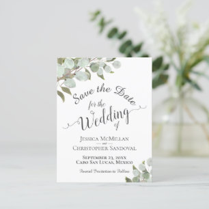 Cartão Postal De Anúncio Casamento Russo Eucalyptus e Greenery Salvar a Dat