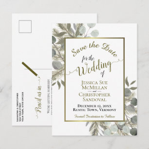 Cartão Postal De Anúncio Casamento Russo Eucalyptus & Pine Salva a Data