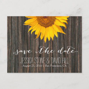 Cartão Postal De Anúncio Casamento Rustic Barn Wood & Sunflower
