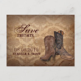 Cartão Postal De Anúncio casamento Rustic damask Western Cowboy salve a dat