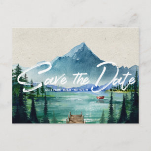 Cartão Postal De Anúncio Casamento Rustic Lakeside Salvar o Cartão-postal