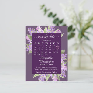 Cartão Postal De Anúncio Casamento Rustic Lilacs Salve a Data Calendar Plum