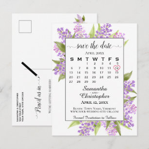 Cartão Postal De Anúncio Casamento Rustic Lilacs Salve o Branco do Calendá