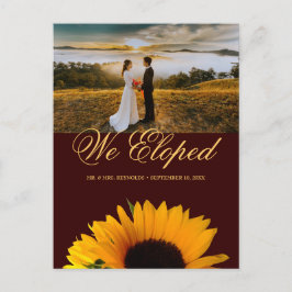 Cartão Postal De Anúncio Casamento Rustic Sunflower Photo Autumn Elopement