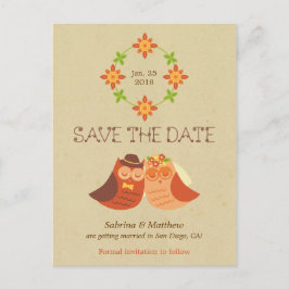 Cartão Postal De Anúncio Casamento Rústico Boho de Casal de Corujas Amorosa