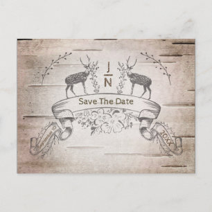 Cartão Postal De Anúncio Casamento Rústico com Cervo & Galhos de Bétula Sav
