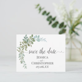 Cartão Postal De Anúncio Casamento Rústico com Eucalipto Verde Suave em Aqu