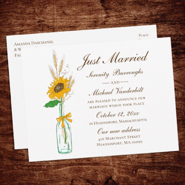 Cartão Postal De Anúncio Casamento Rústico de Recens casados Florais (Criador carregado)