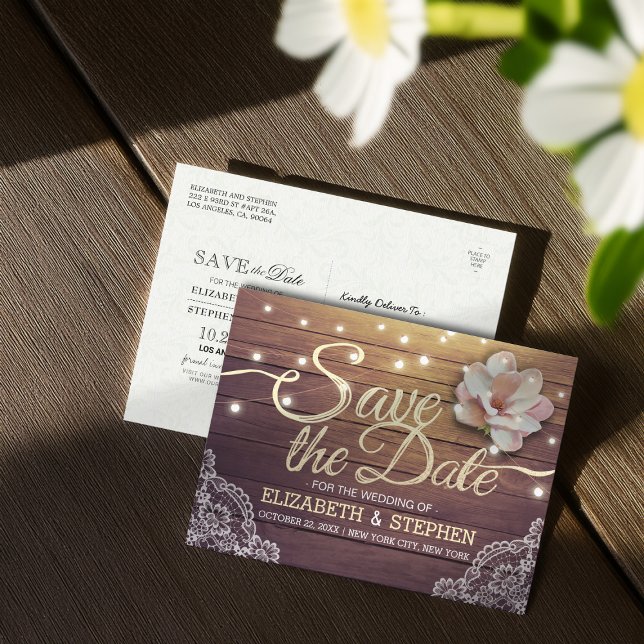 Cartão Postal De Anúncio Casamento Salvar A Data Chic Floral Luzes Florais  (Criador carregado)