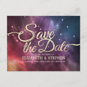 Cartão Postal De Anúncio Casamento Salvar Data Galáxia Nebulosa Constelaçõe