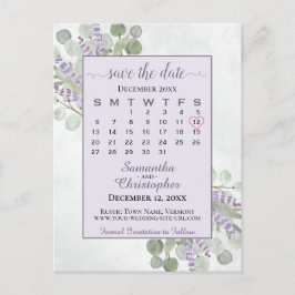Cartão Postal De Anúncio Casamento Salvar o Calendário de Data Eucalyptus P
