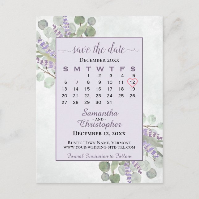 Cartão Postal De Anúncio Casamento Salvar o Calendário de Data Eucalyptus P (Frente)