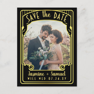 Cartão Postal De Anúncio Casamento Salve a Data Antiga Foto Preto Art Déco