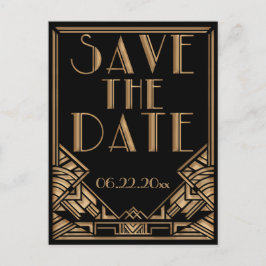 Cartão Postal De Anúncio Casamento Salve a Data em um Estilo de Arte Deco G