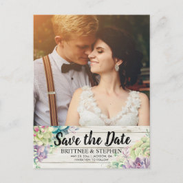 Cartão Postal De Anúncio Casamento Salve A Data Foto Suculenta Madeira Rúst