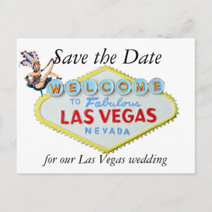 Cartão Postal De Anúncio Casamento Salve a Data Sinal de Las Vegas e Moça