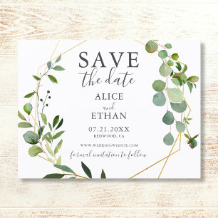 Cartão Postal De Anúncio Casamento Salve A Data Verde Botânica