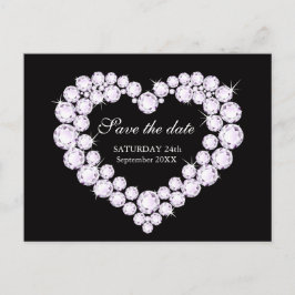 Cartão Postal De Anúncio Casamento salve diamantes de encontro em um coraçã