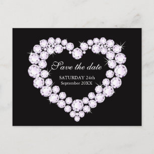 Cartão Postal De Anúncio Casamento salve diamantes de encontro em um coraçã