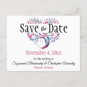 Cartão Postal De Anúncio Casamento Salve O Coração Da Árvore Teal De Bor