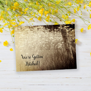 Cartão Postal De Anúncio Casamento Sepia, Posto de Cerca Rústica