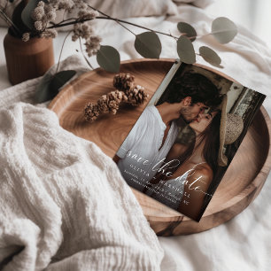 Cartão Postal De Anúncio Casamento Simples Com Duas Fotografias Mínimas Mod