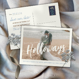 Cartão Postal De Anúncio Casamento Simples de Destino com Foto Salve a Data