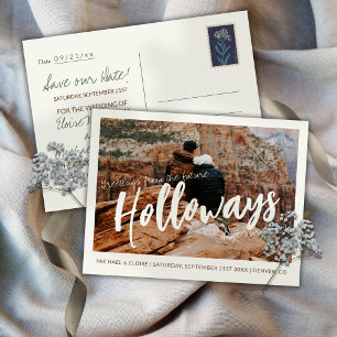 Cartão Postal De Anúncio Casamento Simples de Destino com Foto Salve a Data