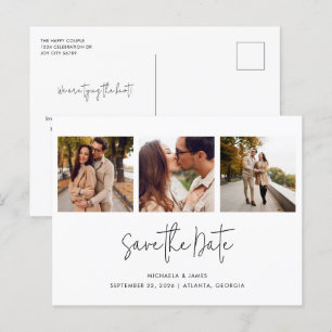 Cartão Postal De Anúncio Casamento Simples Moderno Preto Branco Script 3 Fo