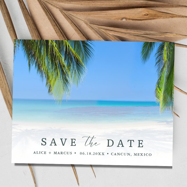 Cartão Postal De Anúncio Casamento Simples na Praia - Salve o Dia (Simple Beach Wedding Save the Date Announcement Postcard)