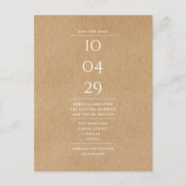 Cartão Postal De Anúncio Casamento Simples Rústico Salve a Data (Frente)