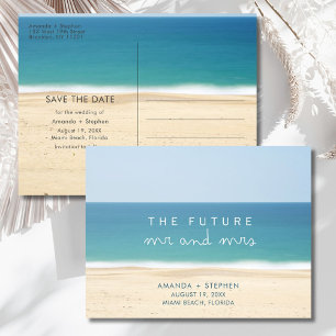 Cartão Postal De Anúncio Casamento Sr e Sra Beach Save the Date