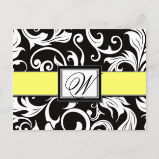 Cartão Postal De Anúncio Casamento tema damasco Preto e Amarelo Salve as Da