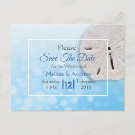 Cartão Postal De Anúncio Casamento Tema Dólar de Areia Azul Salve a Data