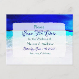 Cartão Postal De Anúncio Casamento Tema Oceano Praia Azul Salve a Data