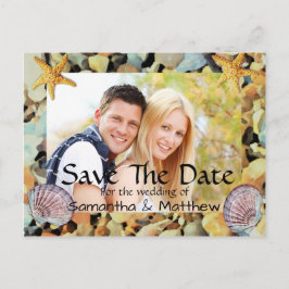 Cartão Postal De Anúncio Casamento Tema Praia Salvar a Data