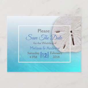 Cartão Postal De Anúncio Casamento Temático de Dólar de Areia Azul Água Sal