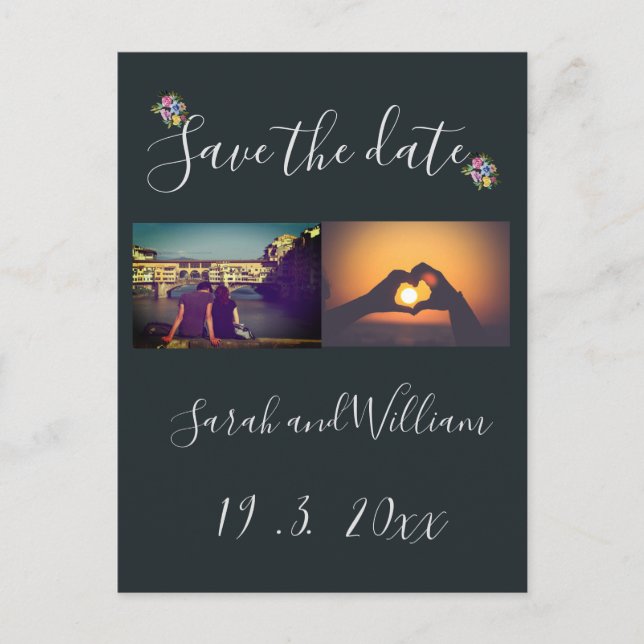 Cartão Postal De Anúncio Casamento Temático Naval Floral Boho Chic Sofistic (Frente)