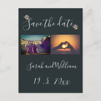 Cartão Postal De Anúncio Casamento Temático Navy Floral Chique Boho Elegant