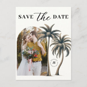 Cartão Postal De Anúncio Casamento Tropical com Palmeiras na Costa Foto de