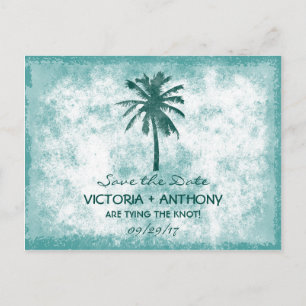 Cartão Postal De Anúncio Casamento Tropical Palm Tree Beach Salve A Data