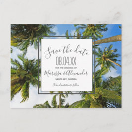 Cartão Postal De Anúncio Casamento Tropical Palm Tree Beach Salve as Datas
