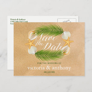Cartão Postal De Anúncio Casamento Tropical Wreath Sandy Beach Salve A Data