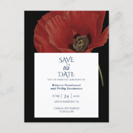 Cartão Postal De Anúncio Casamento Vermelho Negra Moderno Com Poppy Salvar
