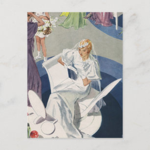 Cartão Postal De Anúncio Casamento vintage, Arte Deco Bride Salvar a Data