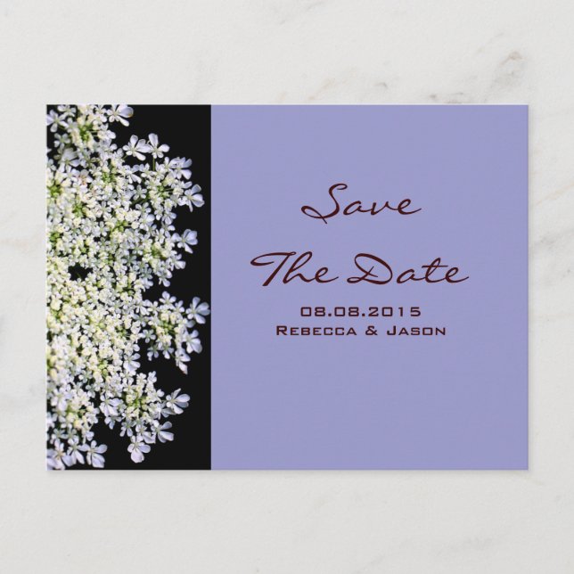 Cartão Postal De Anúncio casamento vintage floral roxo salvar a data (Frente)