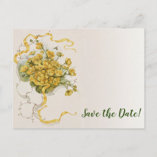Cartão Postal De Anúncio Casamento vintage, Flores Amarelas do Copo-Botão e